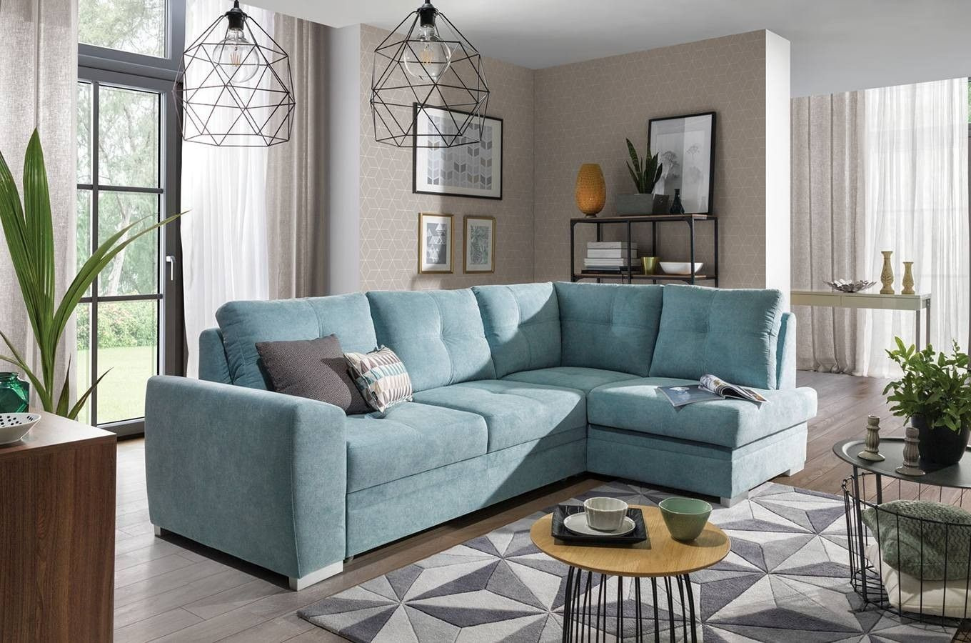 Elegancki narożnik AZURRA Mini z funkcją spania i pojemnikiem na pościel