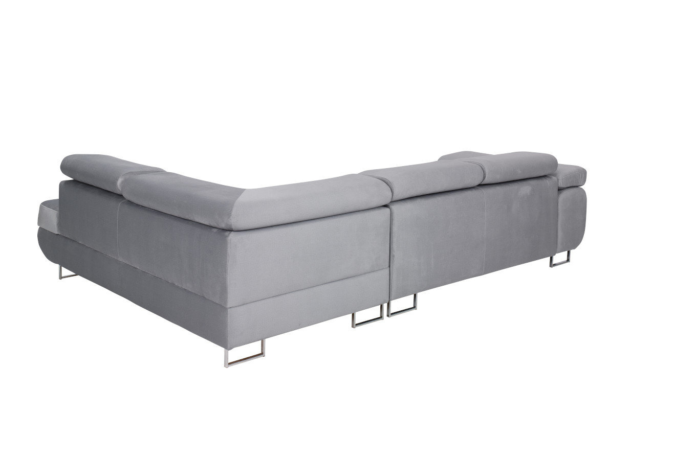 Nowoczesny narożnik DAJTI z funkcją spania, pojemnikiem na pościel oraz regulowanymi zagłówkami