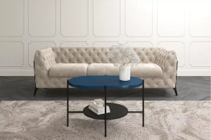 Nowoczesny stolik kawowy Dancan ARENA / czarna podstawa + granatowy i czarny blat