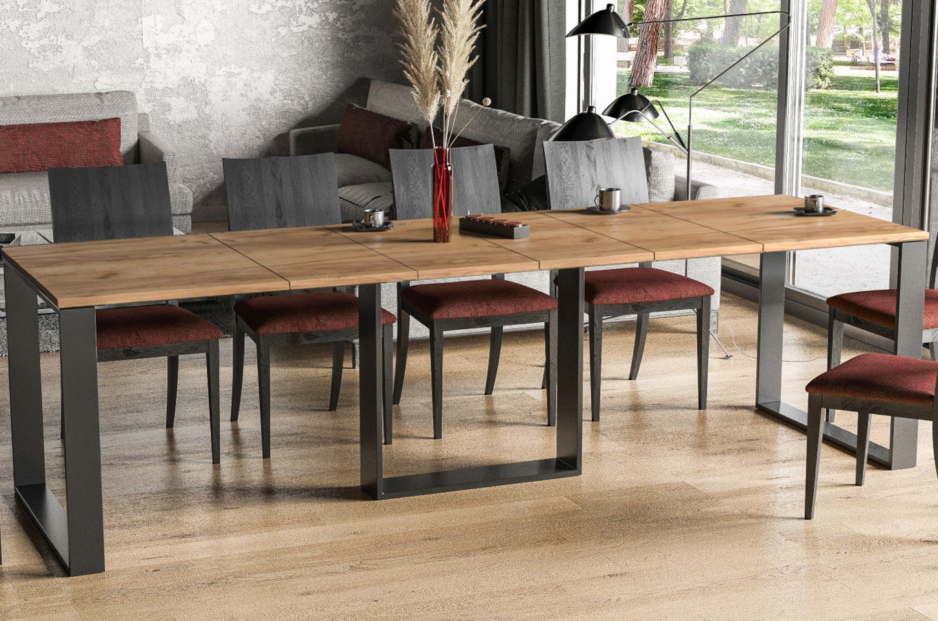 Nowoczesny rozkładany stół BORYS na metalowych nogach 130-210 x 80 cm (dąb craft)