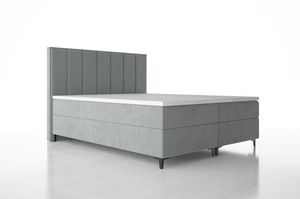 Tapicerowane łóżko kontynentalne ROMA z zagłówkiem z pionowymi przeszyciami