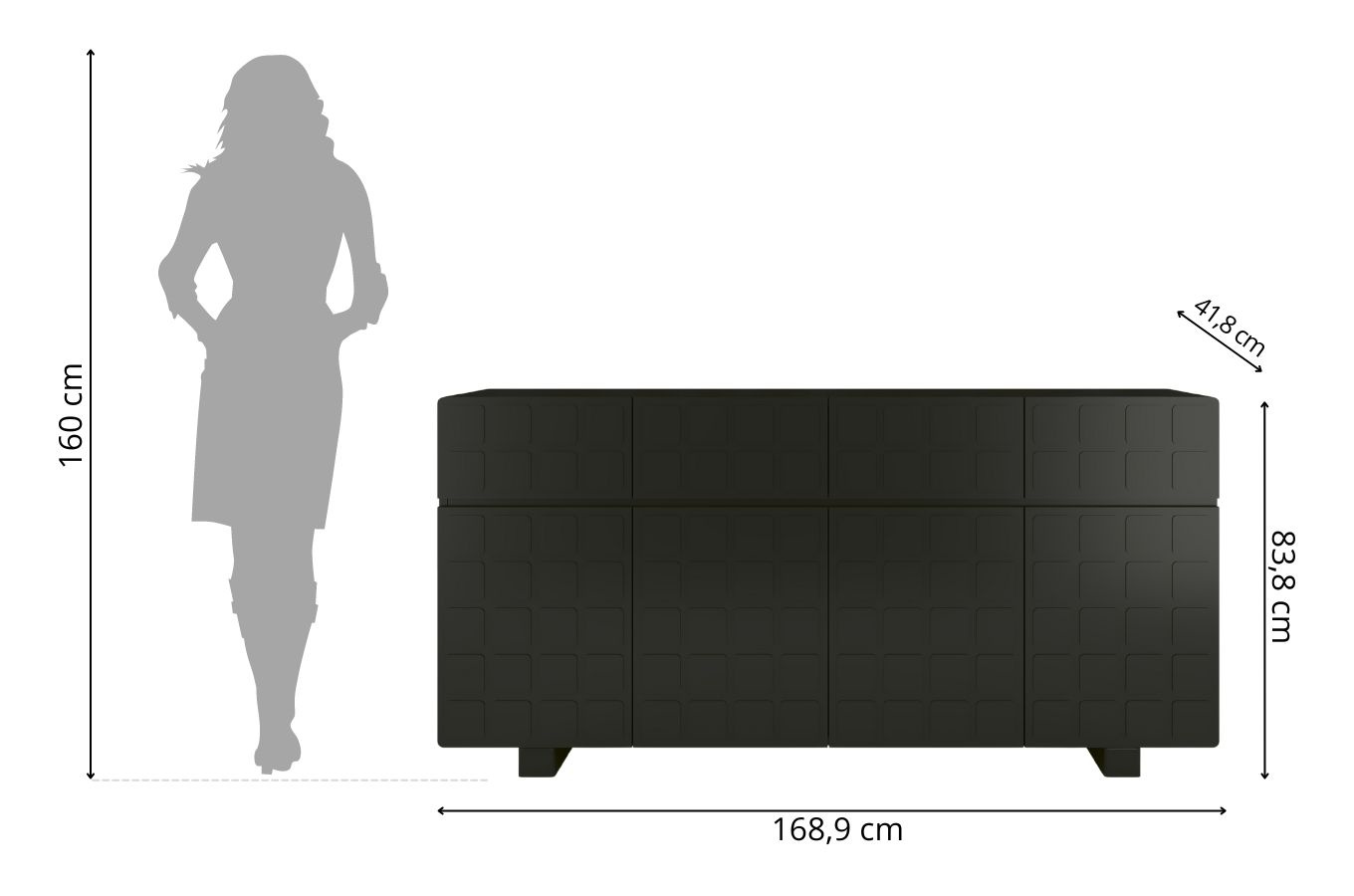 Nowoczesna komoda z frontami 3D Skandica CUBO LONG / kolor czarny / szer. 169 cm