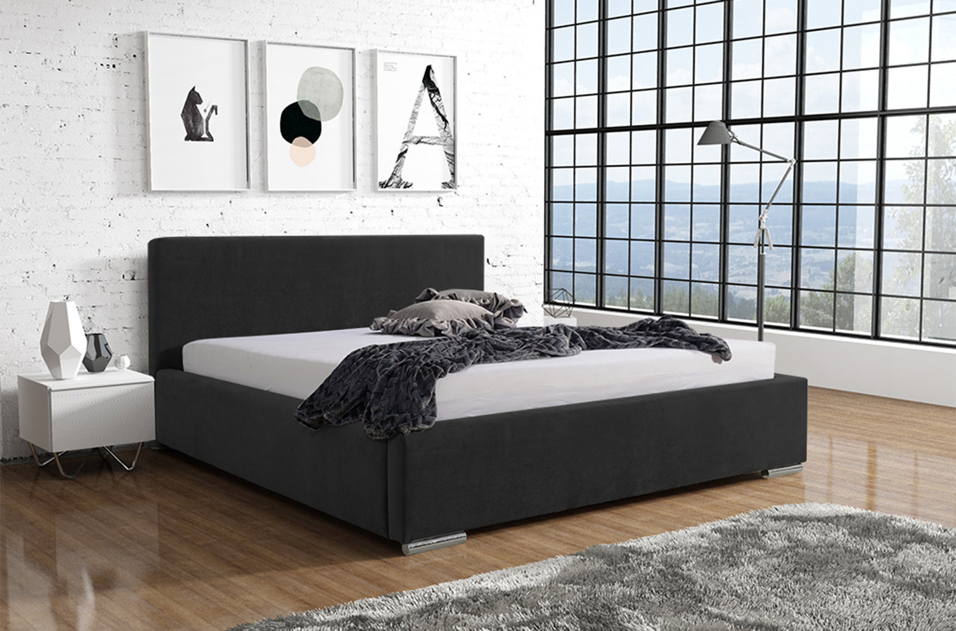 Klasyczne łóżko tapicerowane do sypialni GLAN z gładkim zagłówkiem