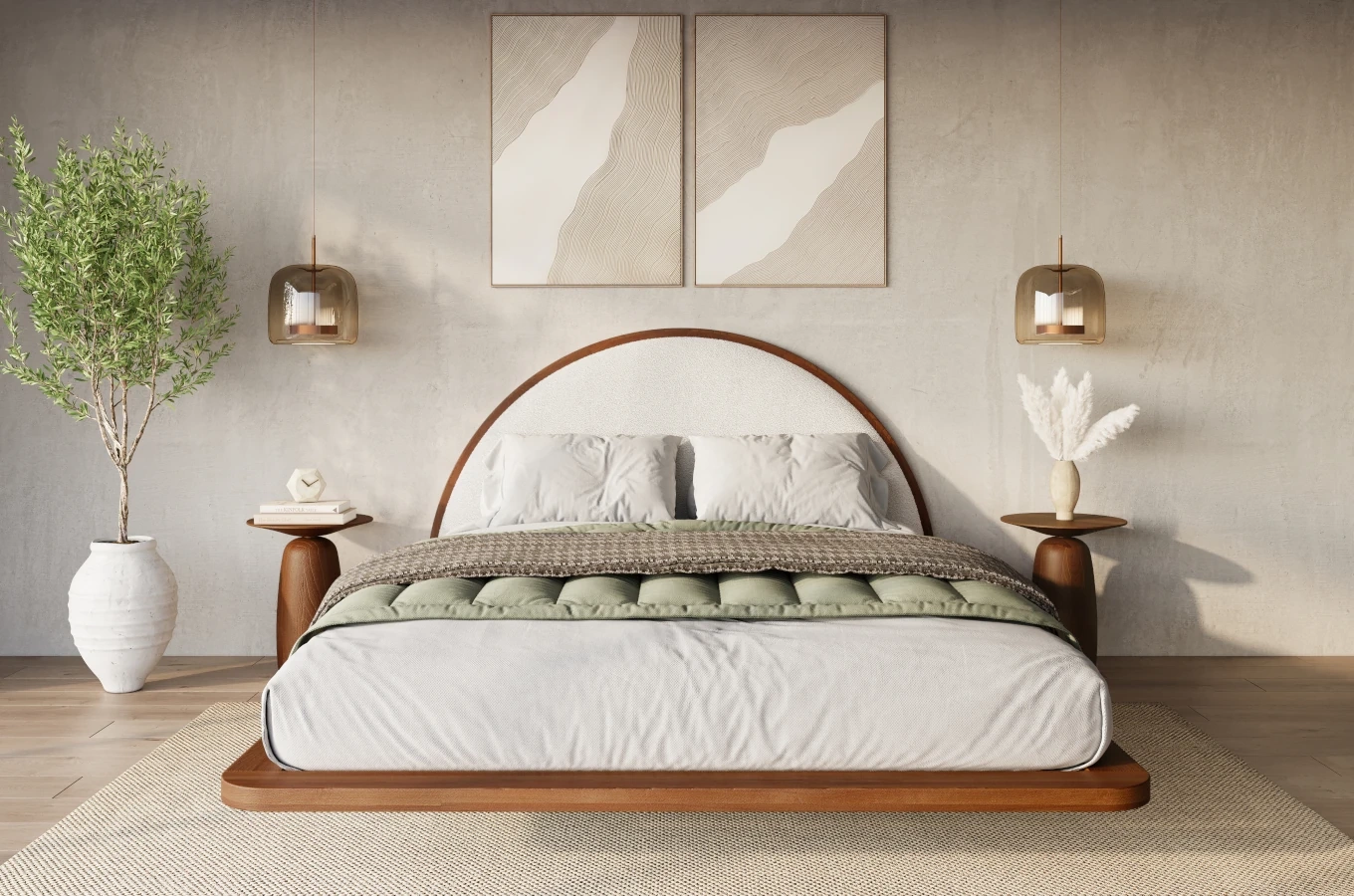 Łóżko lewitujące drewniane bukowe Visby MOMOKO / 120x200 cm, kolor orzech
