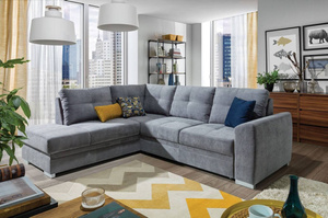 Elegancki narożnik AZURRA z funkcją spania i pojemnikiem na pościel