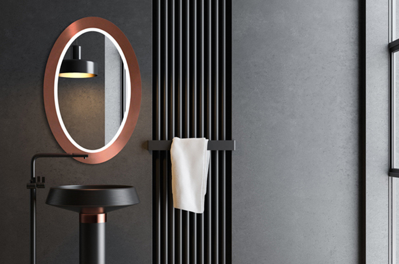 Owalne lustro OVAL BOLD z oświetleniem LED / rama dostępna w 5 kolorach