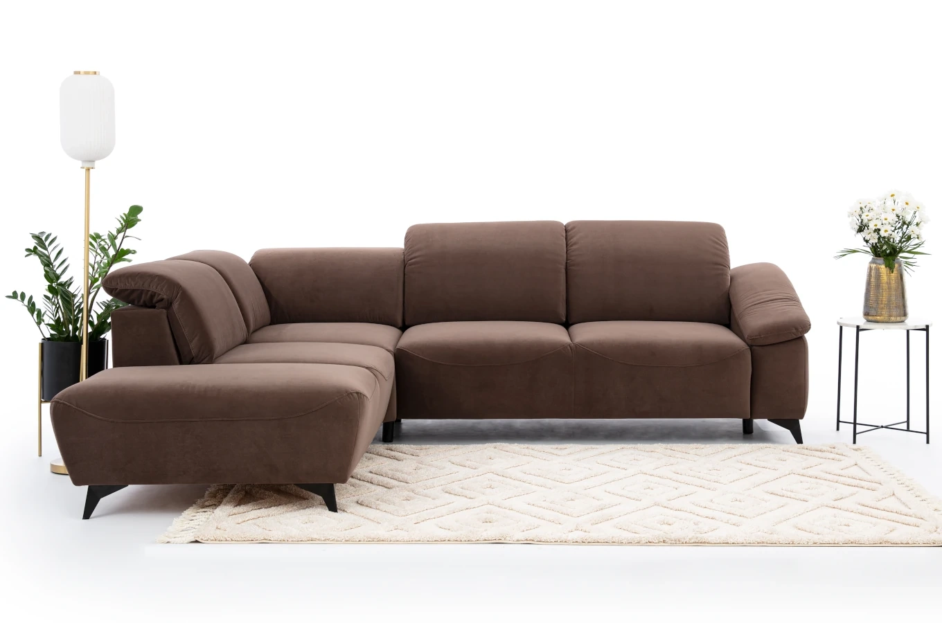 Nowoczesny narożnik CORTEZ z funkcją spania i pojemnikiem na pościel