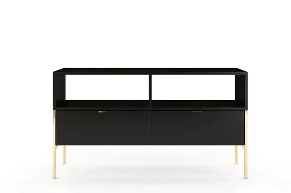 Elegancka czarna komoda RTV Skandica POLKA na złotych nóżkach / szer. 120 cm