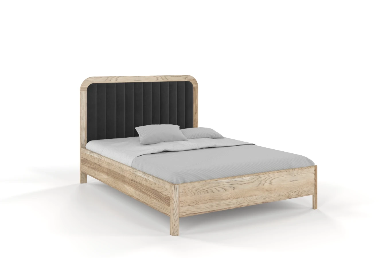 Tapicerowane łóżko drewniane dębowe Visby MODENA z wysokim zagłówkiem / 120x200 cm, olej retro, zagłówek Casablanca 2315
