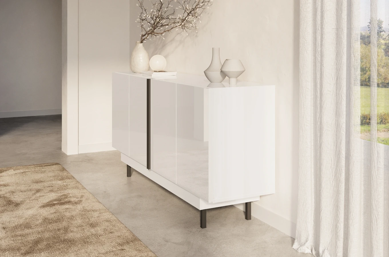 Elegancka biała komoda Dancan ARTEMISA ze złotymi dodatkami / szer. 163 cm