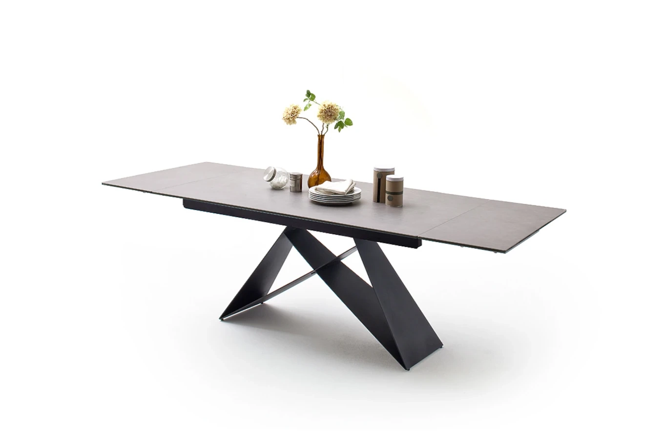 Nowoczesny rozkładany stół KOBE z ceramicznym blatem na metalowych nogach, kolor jasny szary / 160-240 x 90 cm