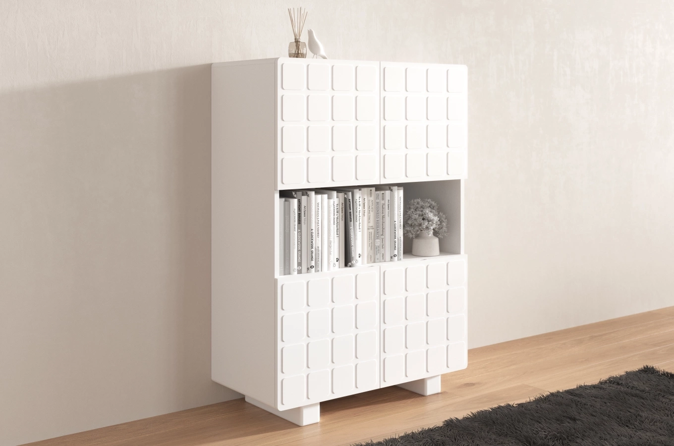 Nowoczesna komoda z frontami 3D Skandica CUBO HIGH / kolor biały / szer. 85 cm