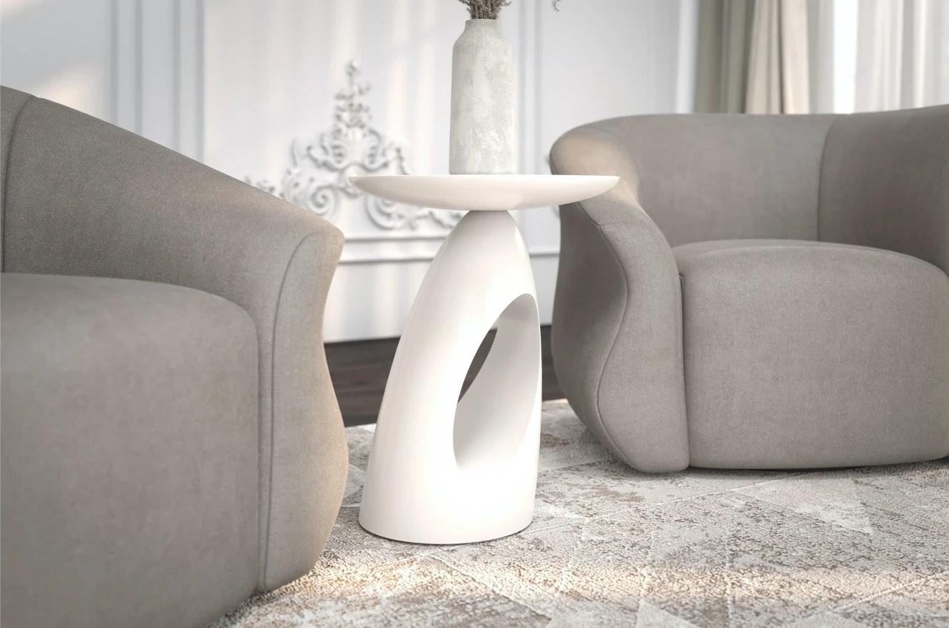 Stolik drewniany Kayani ISLAND różne kolory, wys. 40 cm / kolor biały RAL