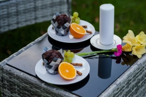 Zestaw mebli ogrodowych z technorattanu ARABBA / Stół + 2 fotele