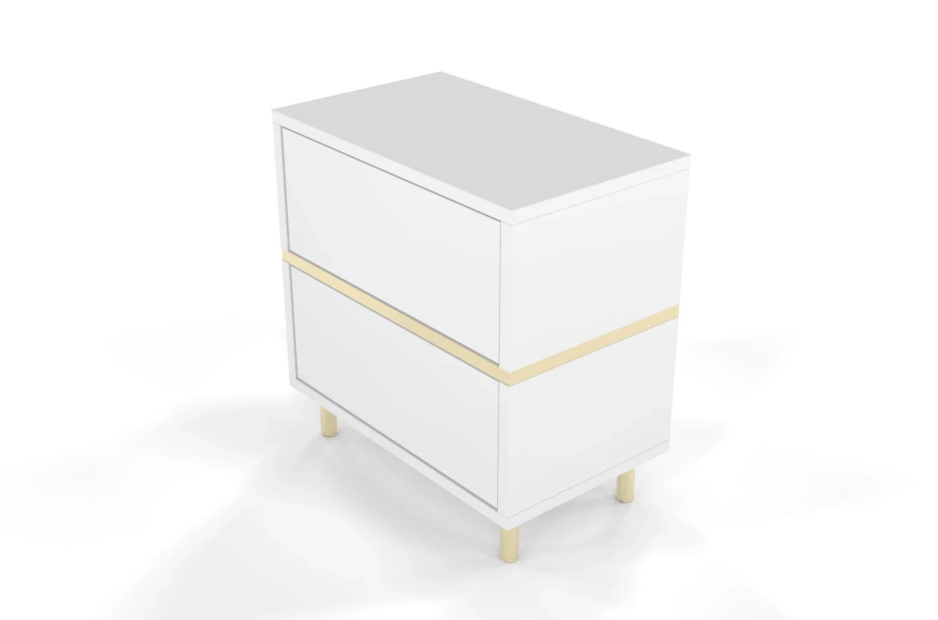 Elegancka biała szafka nocna Dancan MARIKA ze złotymi dodatkami / szer. 49 cm
