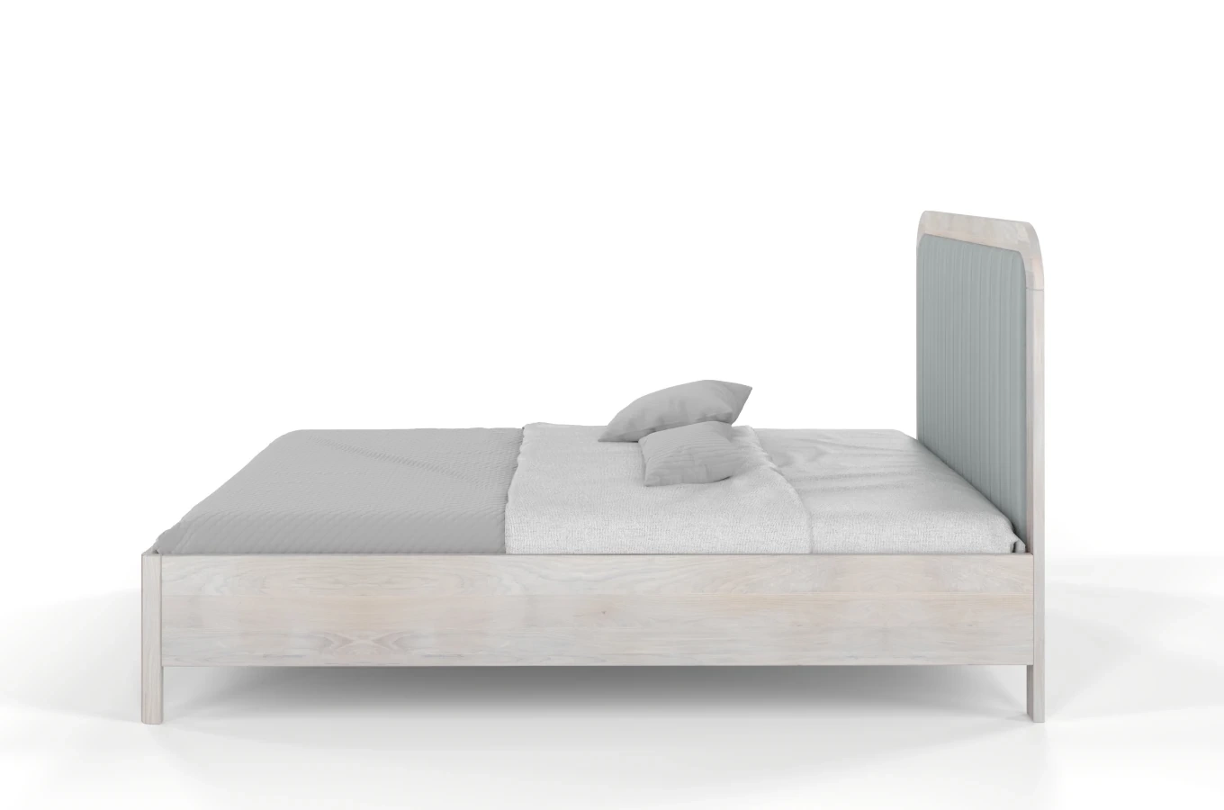 Tapicerowane łóżko drewniane dębowe Visby MODENA z wysokim zagłówkiem / 160x200 cm, olej bielony, zagłówek Casablanca 2314