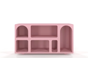 Drewniana komoda - regał - szafka RTV z łukami Visby OLIMPIA LONG / kolor pudrowy róż / szer. 140 cm