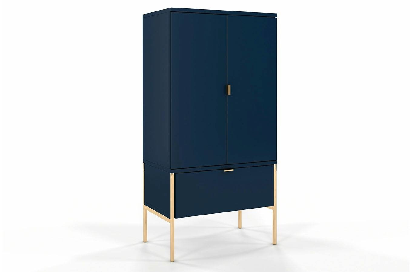 Wysoka elegancka granatowa komoda Skandica POLKA na złotych nóżkach / szer. 60 cm