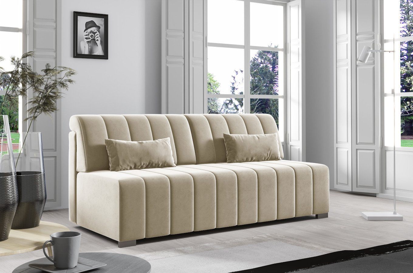 Nowoczesna sofa MEGI z funkcją spania i pojemnikiem na pościel