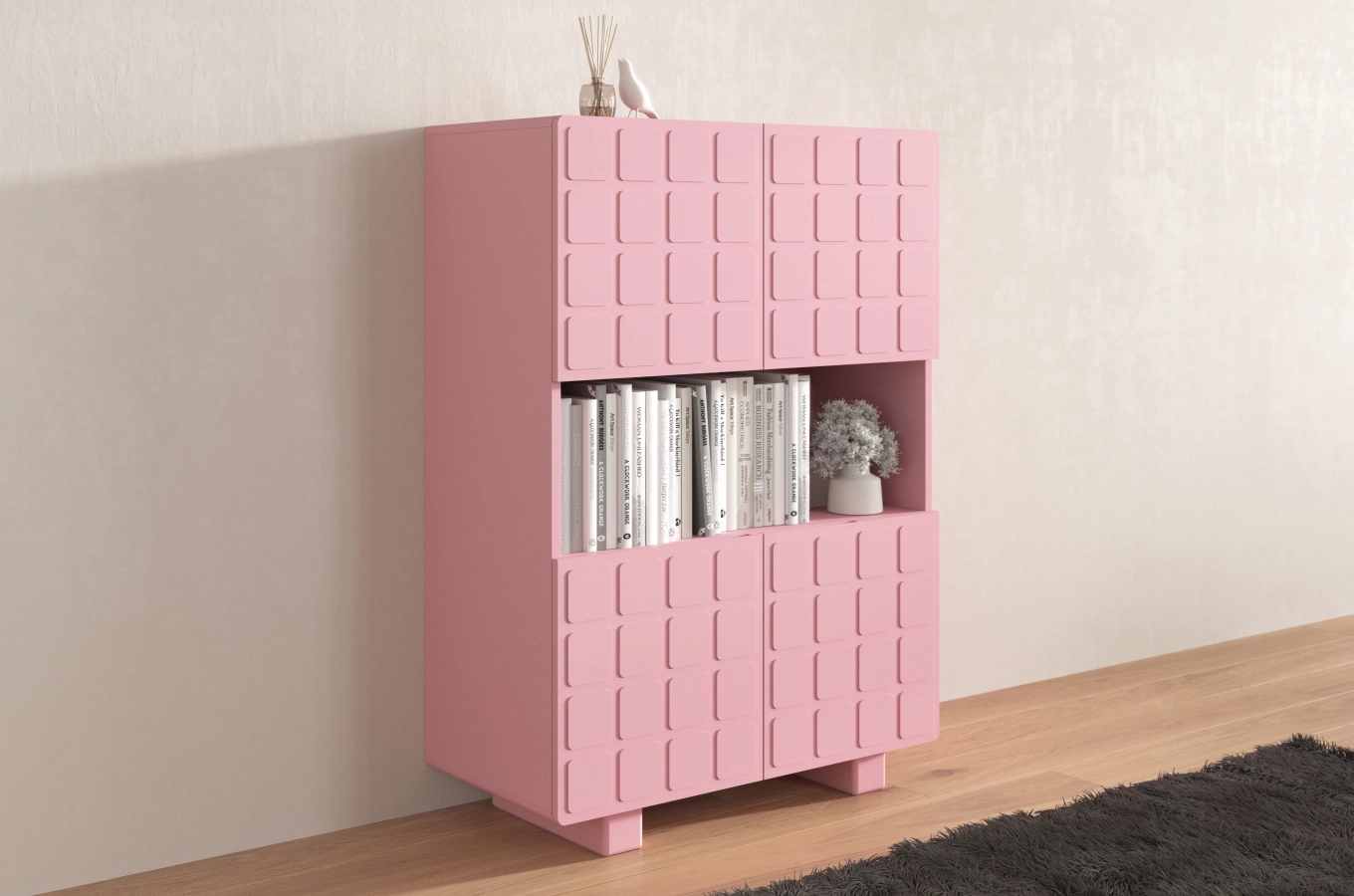 Nowoczesna komoda z frontami 3D Skandica CUBO HIGH / kolor pudrowy róż / szer. 85 cm