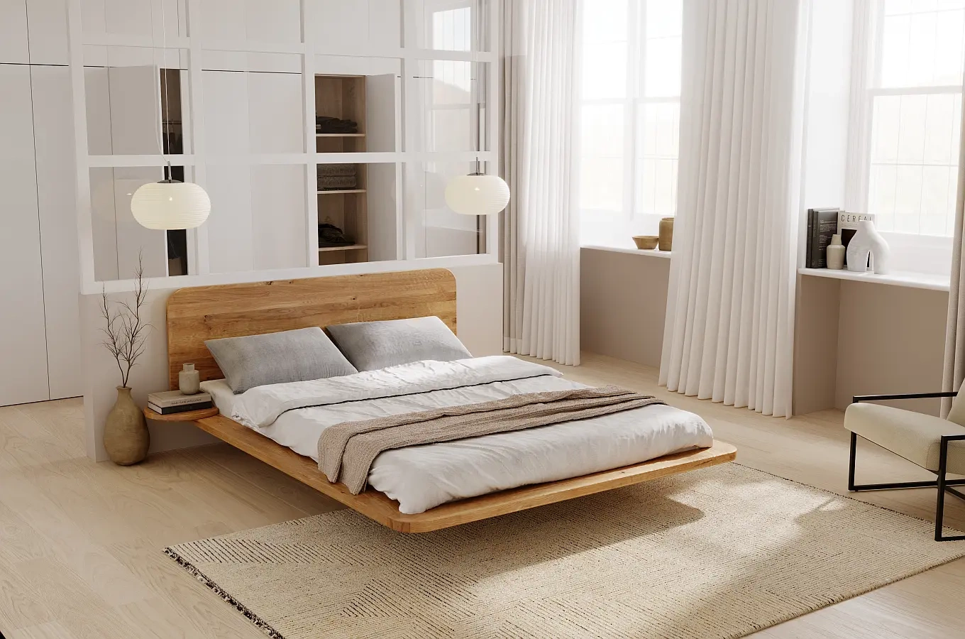 Łóżko lewitujące drewniane dębowe Skandica JAPANDIC / 200x200 cm, olej naturalny