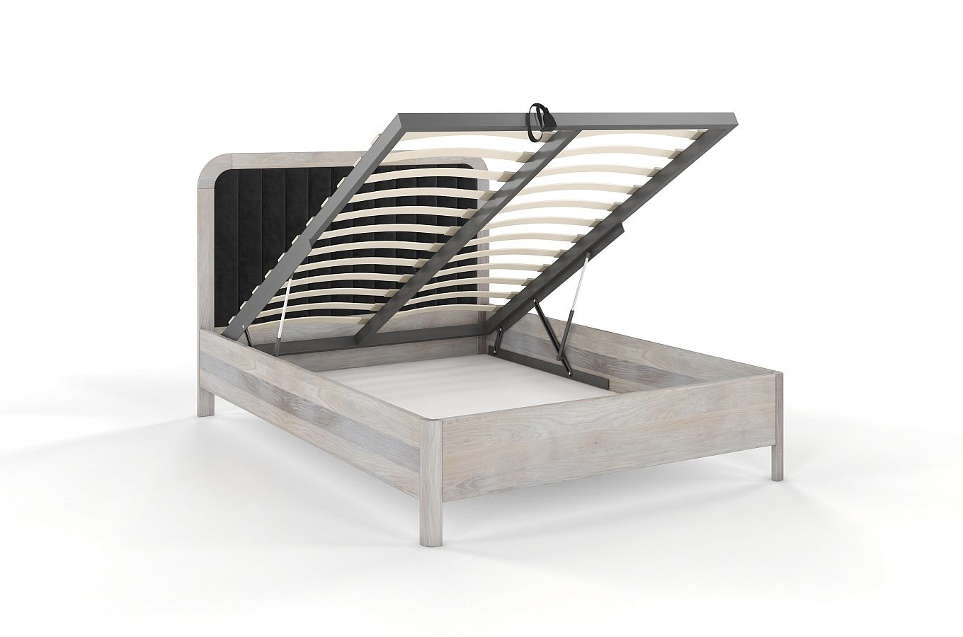 Tapicerowane łóżko drewniane dębowe Visby MODENA BC z wysokim zagłówkiem (skrzynia na pościel)