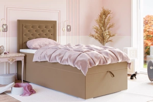 Eleganckie tapicerowane łóżko kontynentalne do sypialni ALESSIO z pojemnikiem na pościel