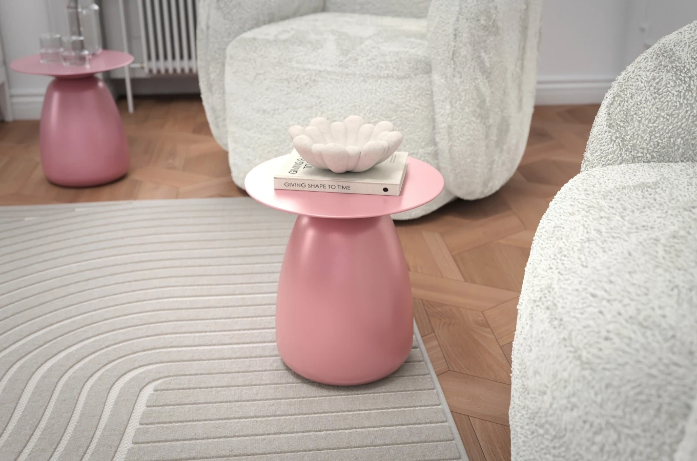 Stolik drewniany Kayani BAOBAB 34 różne kolory, wys. 34 cm / kolor pudrowy róż