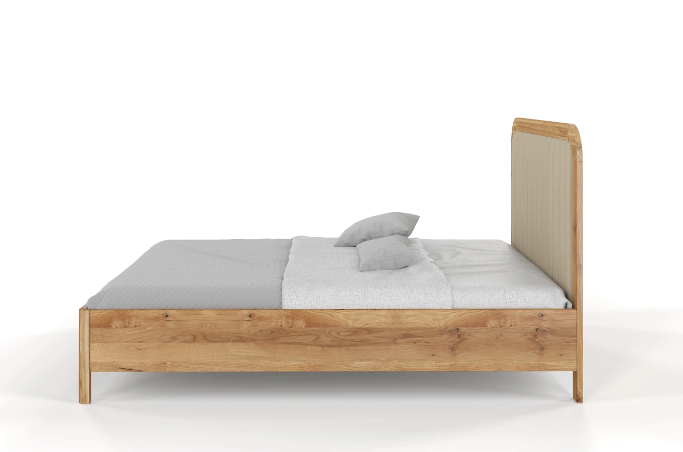 Tapicerowane łóżko drewniane dębowe Visby MODENA z wysokim zagłówkiem / 160x200 cm, lakier naturalny, zagłówek Casablanca 2303