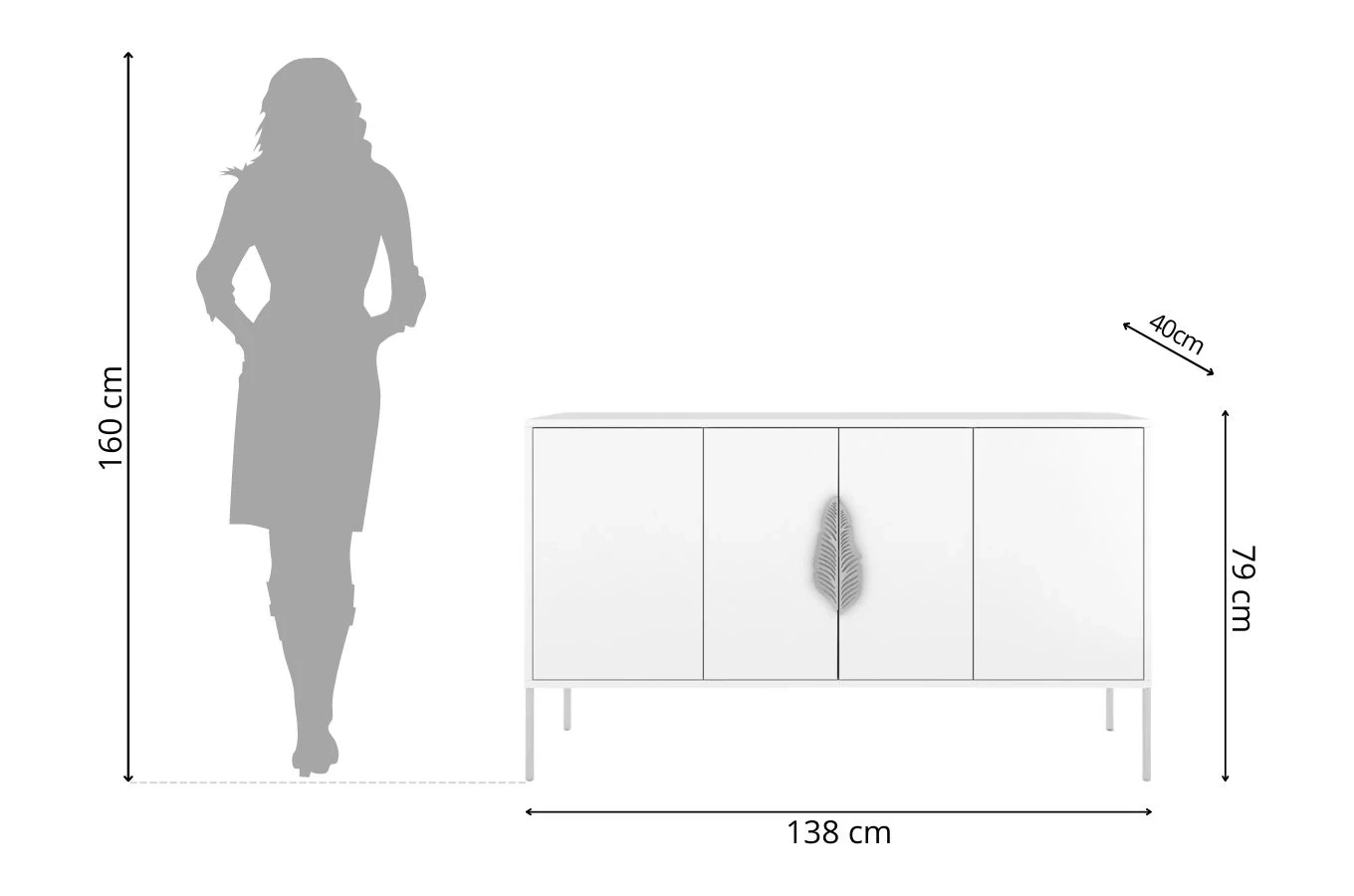 Biała komoda Skandica MERLIN ze srebrnymi dodatkami / szer. 138 cm