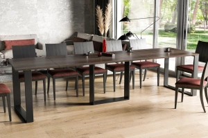 Nowoczesny rozkładany stół BORYS na metalowych nogach 130-330 x 80 cm (dąb monastery)