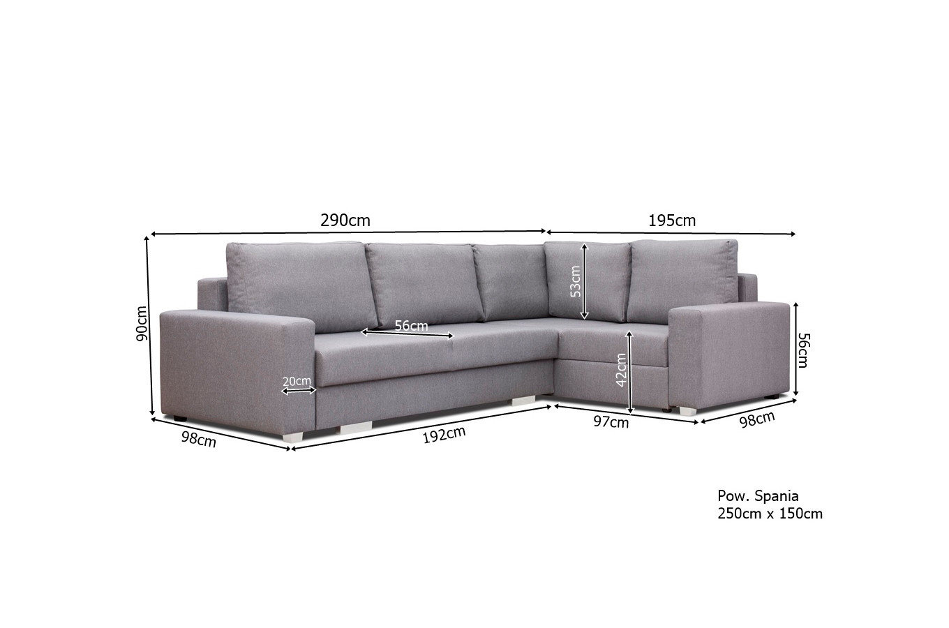 Nowoczesny rozkładany narożnik PEDRO z pojemnikiem na pościel