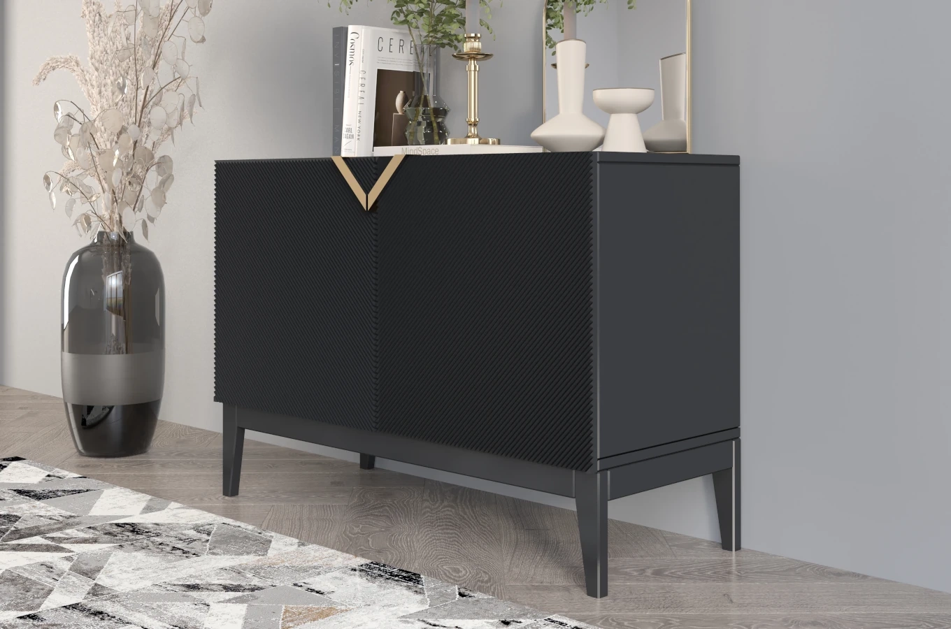 Drewniana komoda Visby DEMI LONG 2D / kolor czarny / szer. 100,5 cm