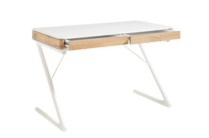 Nowoczesne biurko biało-dębowe z szufladami BUKAREST na metalowych nogach / 120x60 cm