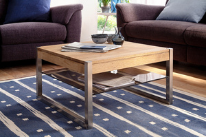 Dębowy stolik kawowy MIGEL ze szklaną półką / 65x65 cm