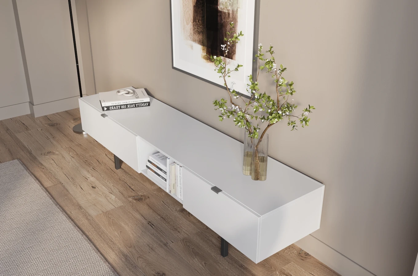 Nowoczesna biała szafka RTV z szufladą Skandica MYWAY / szer. 180 cm