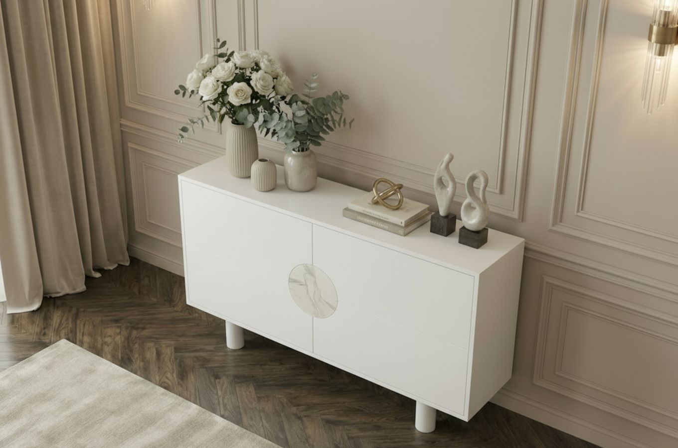 Nowoczesna komoda z marmurem Dancan ZOE 2D / kolor biały / szer. 140 cm