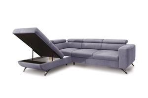 Nowoczesny narożnik ARRATA z funkcją spania i pojemnikiem na pościel