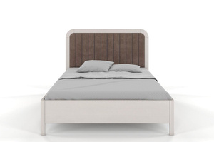 Tapicerowane łóżko drewniane sosnowe Visby MODENA z wysokim zagłówkiem / 120x200 cm, kolor biały, zagłówek Casablanca 2306