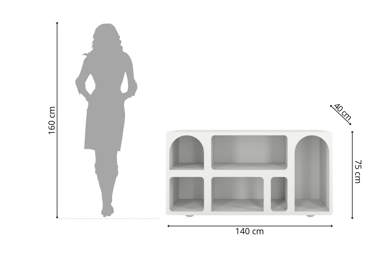 Drewniana komoda - regał - szafka RTV z łukami Visby OLIMPIA LONG / kolor biały / szer. 140 cm