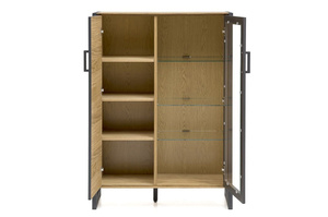 Nowoczesna dębowa komoda ze szklanymi drzwiami TURID 2D / szer. 97,5 cm