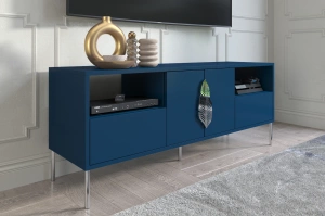Granatowa komoda RTV Skandica MERLIN ze srebrnymi dodatkami / szer. 138 cm