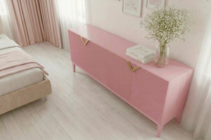 Drewniana komoda Visby DEMI LONG / kolor pudrowy róż / szer. 201,5 cm