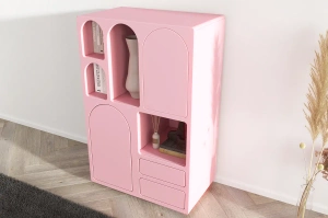 Drewniana komoda z łukami Visby OLIMPIA HIGH / kolor pudrowy róż / szer. 80 cm