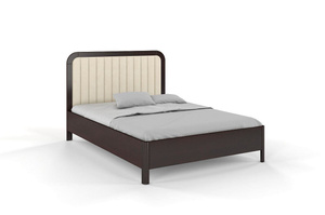 Tapicerowane łóżko drewniane sosnowe Visby MODENA z wysokim zagłówkiem / 200x200 cm, kolor palisander, zagłówek Casablanca 2301