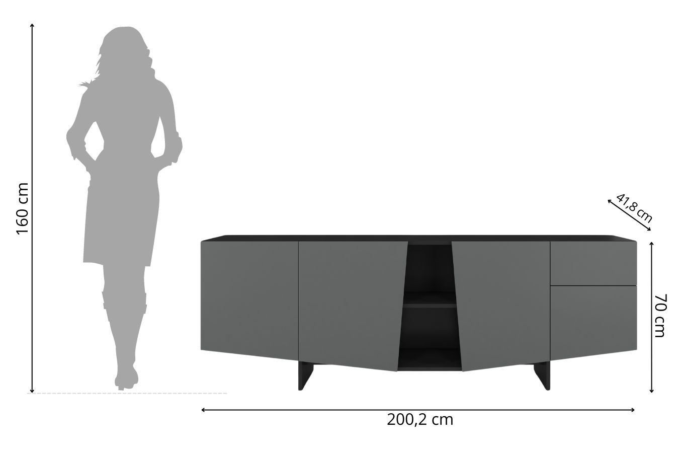 Nowoczesna szara komoda z szufladami Skandica WING / szer. 200 cm