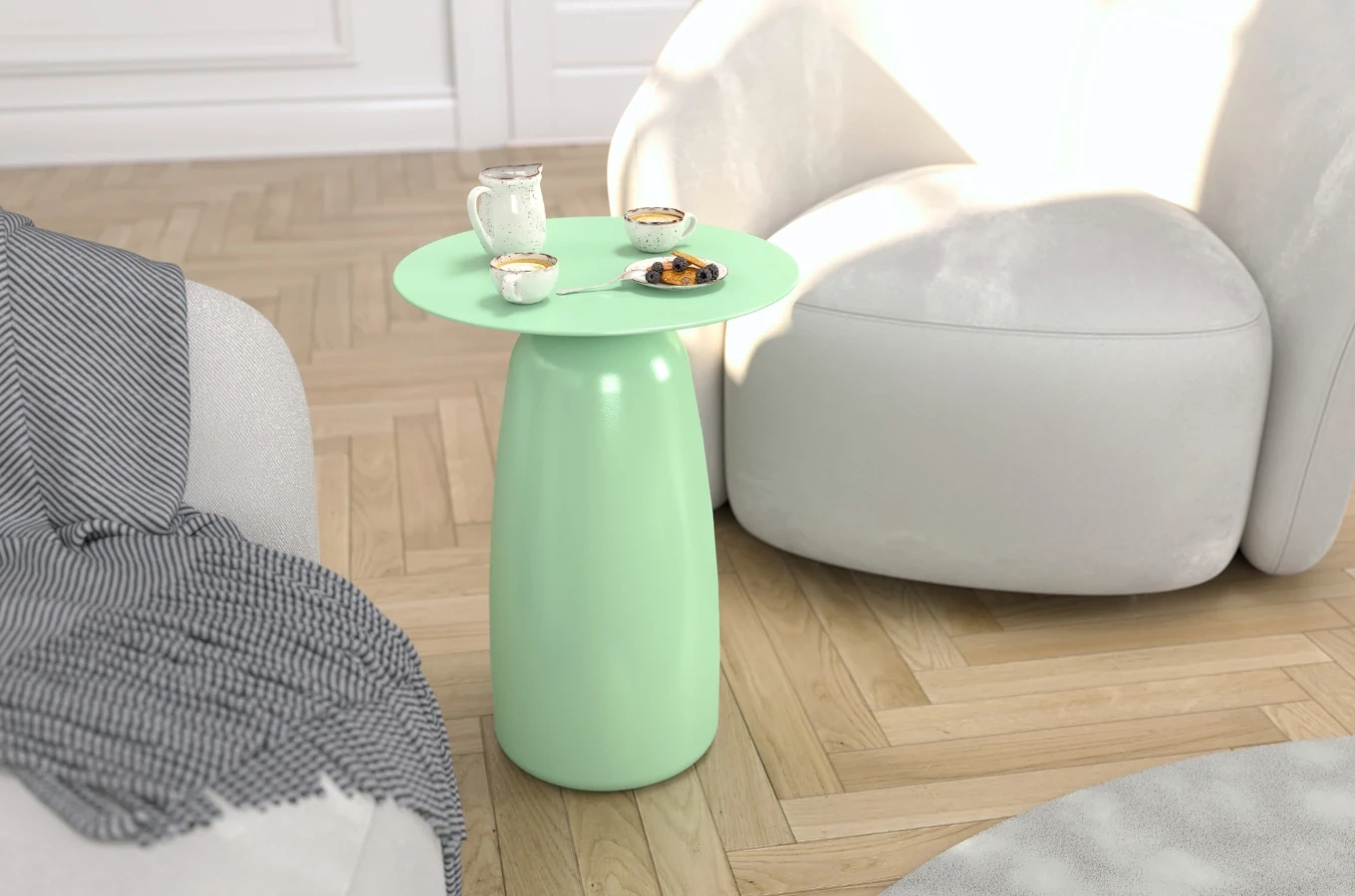 Stolik drewniany Kayani BAOBAB 44 różne kolory, wys. 44 cm / kolor pudrowa zieleń