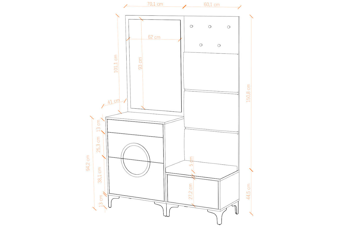 Czarno-srebrne siedzisko z pojemnikiem Dancan EVELINE wysoki połysk / szer. 60 cm