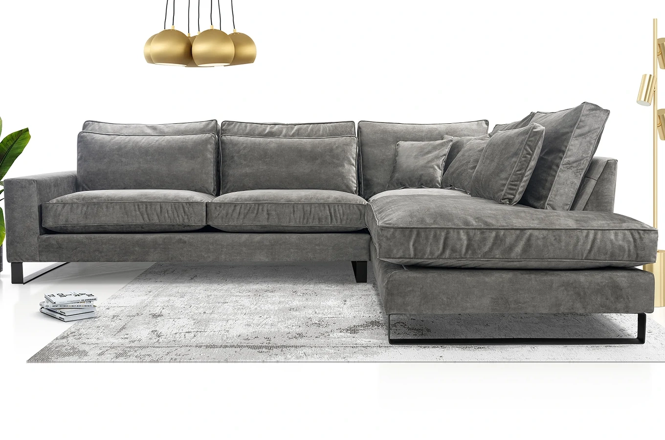 Nowoczesny narożnik LAURENTIA L z metalowymi nogami