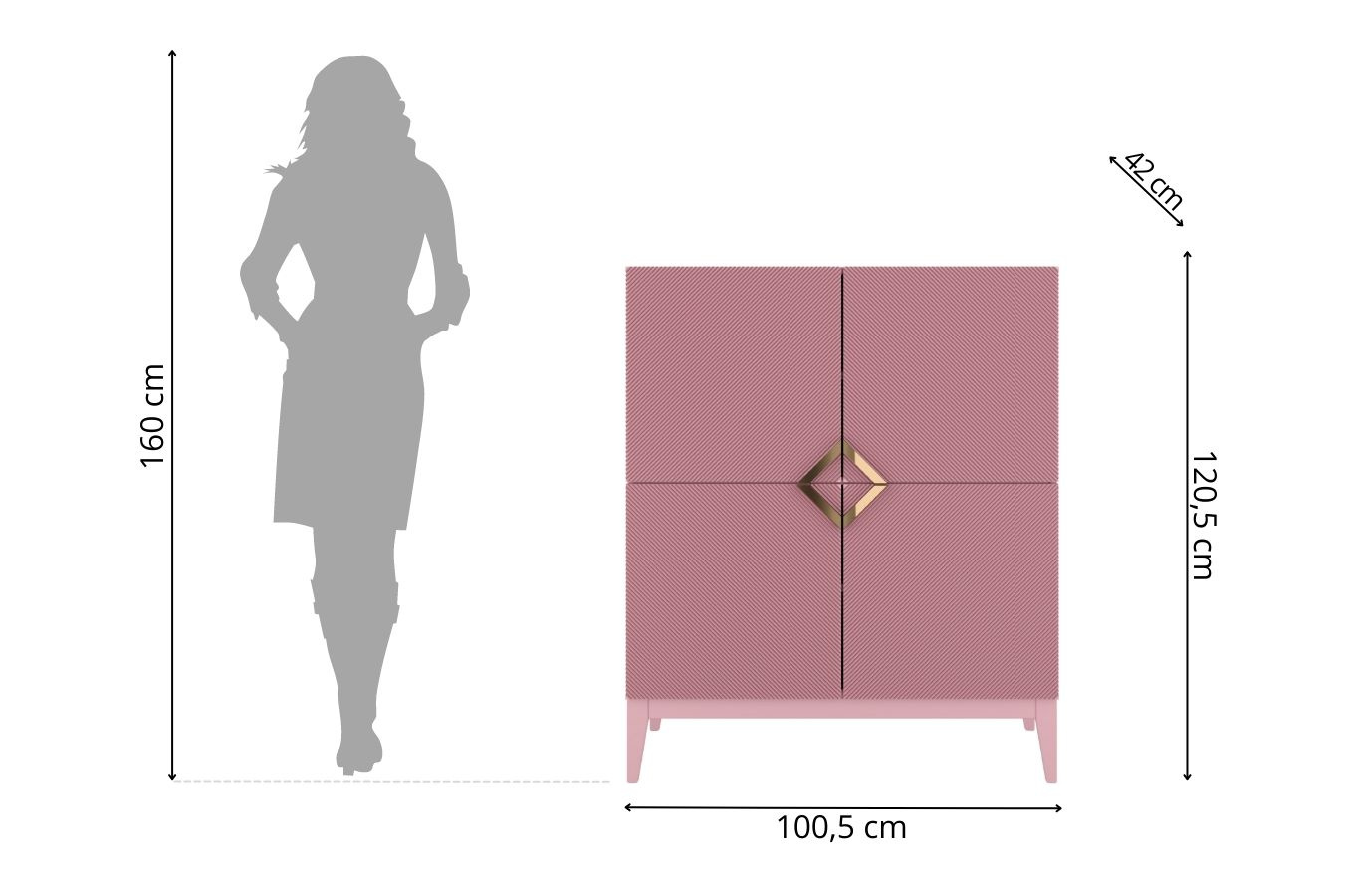 Drewniana komoda Visby DEMI HIGH / kolor pudrowy róż / szer. 100 cm